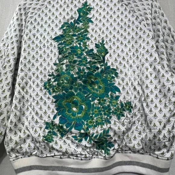 Anthropologie Tiny Editions‎ Amber floral satin embroidered bomber jacket Sz L